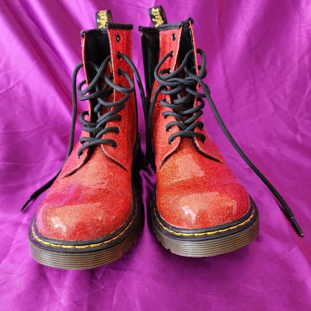 Youth Dr. Martens/Doc Martens 1460 Glitter Boots - Red Multi/Black - US L 6